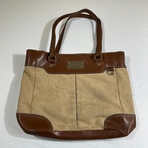American Living Brown Leather Trim Canvas Tote Shoulder Bag Medium Structured